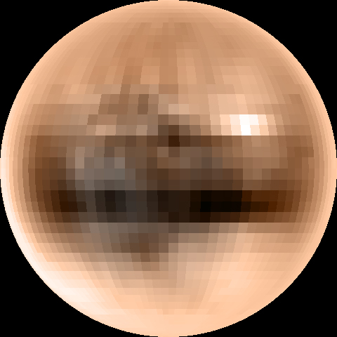 Mało wyraźne, mocno spikselizowane zdjęcie planety w koroach brązu